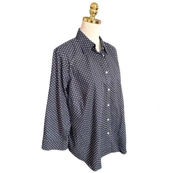 LAUREN RALPH LAUREN Navy/White Polka Dot Non Iron Button Up Cotton Shirt Size 1X - Picture 5 of 10